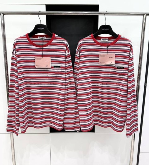 미우미우 로고 스트라이프 긴팔티셔츠