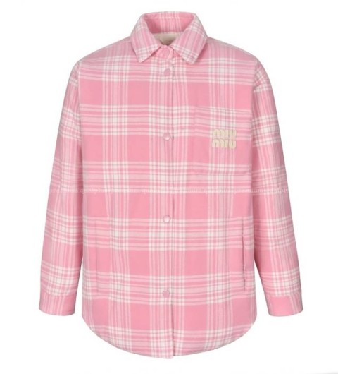 미우미우 로고 플란넬 체크 다운 패딩