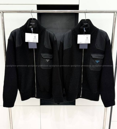 프라다 로고 니트 집업 자켓