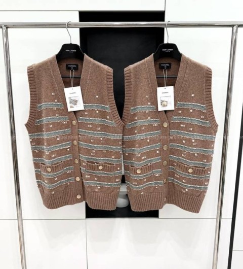 샤넬 24K 스트라이프 베스트 니트 가디건 여성용
