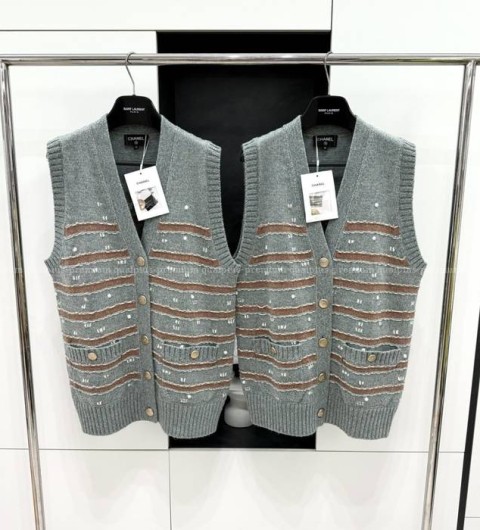 샤넬 24K 스트라이프 베스트 니트 가디건 여성용