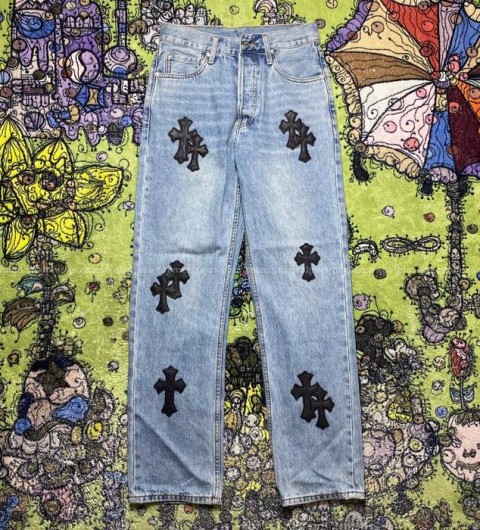크롬하츠 십자가 패치 로고 데님 팬츠